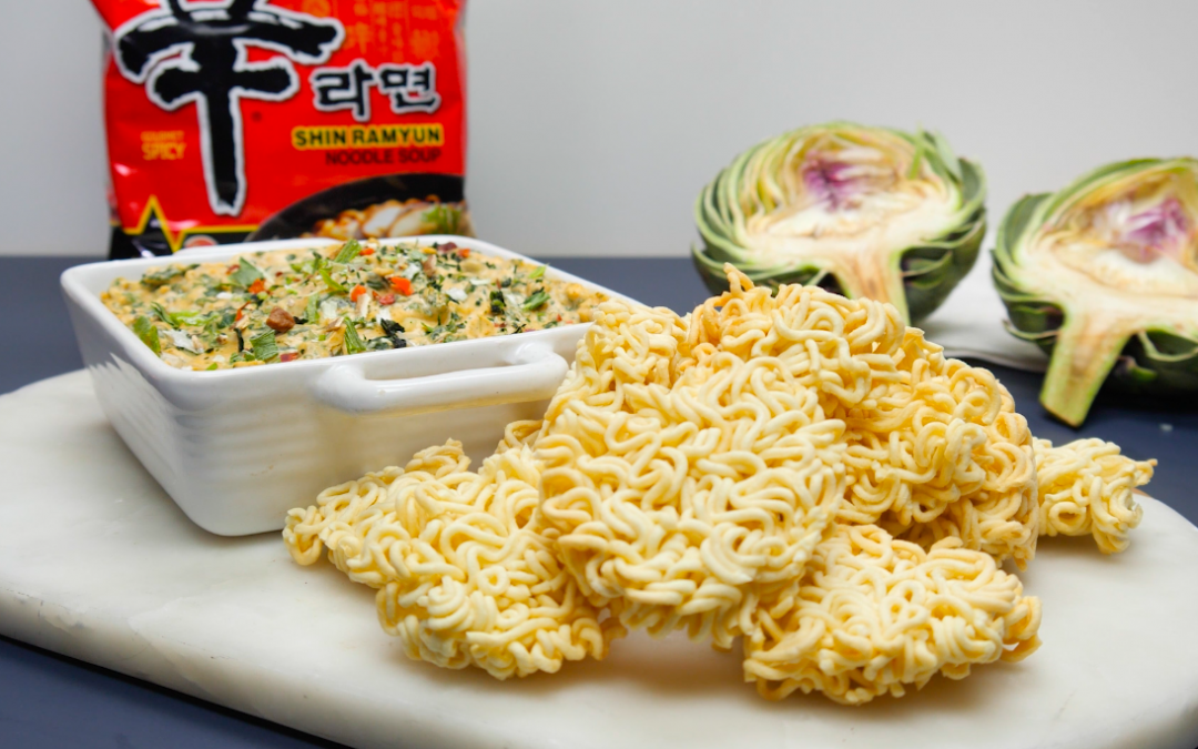 Spinach Artichoke Dip with Ramyun Chips